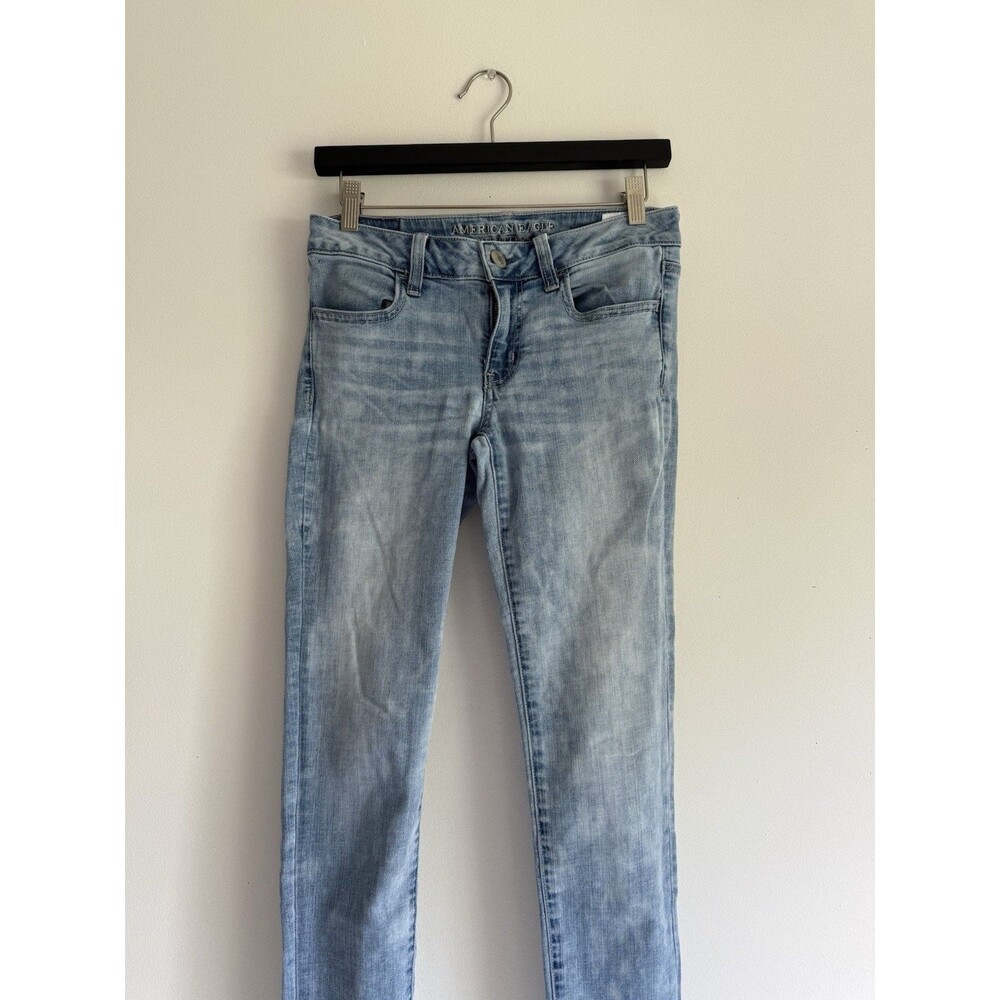 American Eagle Super Stretch Skinny Jeans Size 8 Long Light Wash Mid Rise Denim